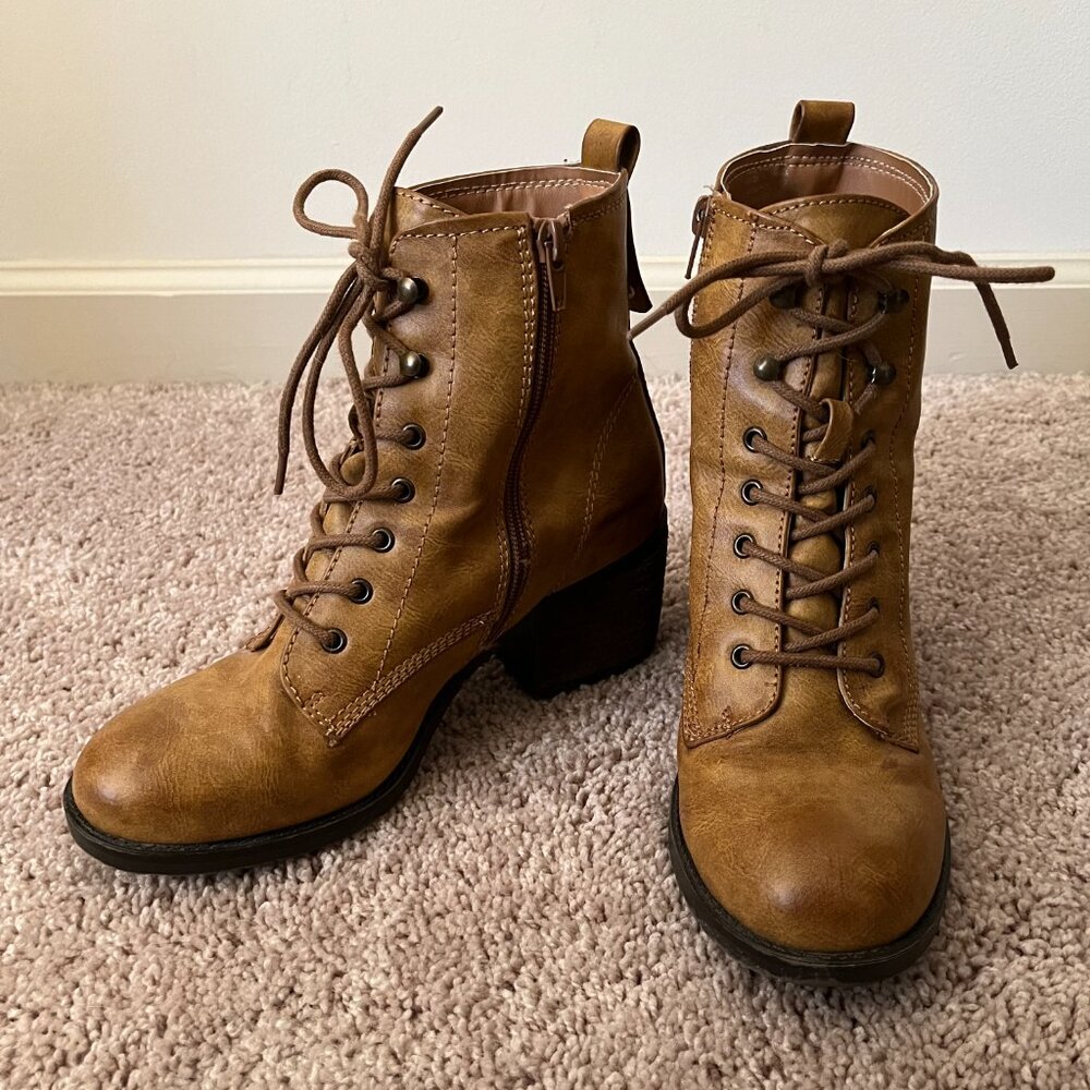 MIA Brown Zip Up Heeled Combat Boots Women's Size 8.5